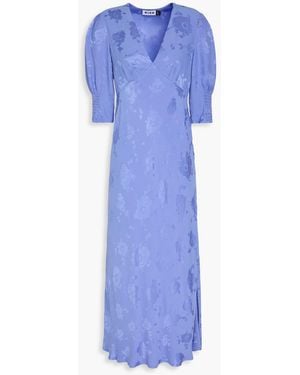 RIXO London Satin-Jacquard Midi Dress - Blue