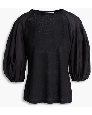 Zimmermann Linen-Gauze And Jersey Top - Black