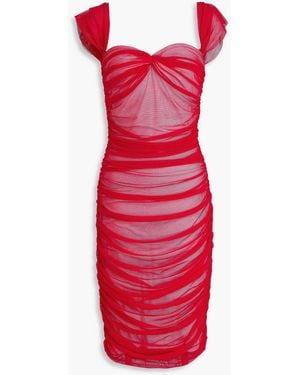 Norma Kamali Off-The-Shoulder Ruched Mesh Dress - Red