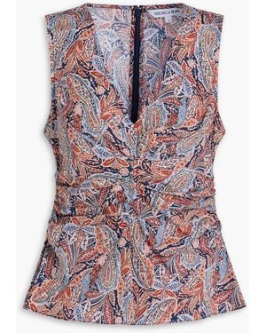 Veronica Beard Aiden Ruched Paisley-Print Cotton-Blend Top - Purple