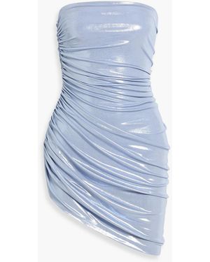 Norma Kamali Diana Pickleball Strapless Ruched Lamé Mini Dress - Blue