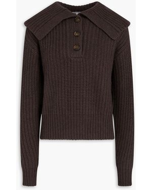 Autumn Cashmere Ribbed-Knit Polo Jumper - Brown