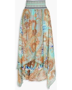 CAMILLA Layered Embellished Printed Silk-chiffon Midi Skirt - White