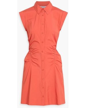 Veronica Beard Tallulah Ruched Cotton-Blend Poplin Mini Shirt Dress - Red