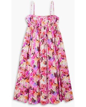 Ulla Johnson Lucille Pleated Floral-Print Cotton-Poplin Midi Dress - Pink
