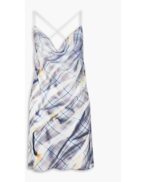Y. Project Open-back Draped Checked Satin Mini Dress - White