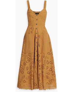 Saloni Fara Broderie Anglaise Cotton Midi Dress - Natural