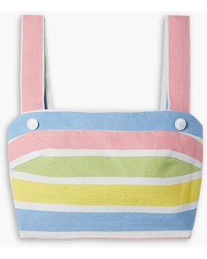 Miguelina Isabella Cropped Striped Cotton And Linen-blend Top - White