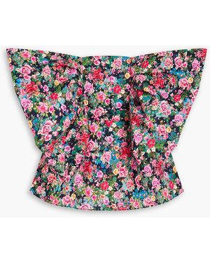 Kika Vargas Faye Strapless Bow-detailed Floral-print Twill Top - White