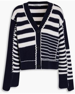 Jonathan Simkhai Adara Striped Ribbed Wool And Cashmere-blend Cardigan - Blue