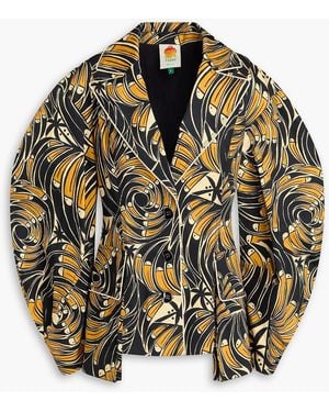 FARM Rio Printed Cotton-blend Sateen Blazer - Black