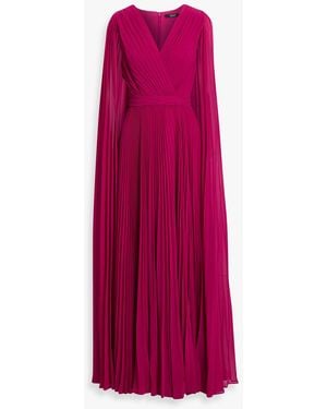 Badgley Mischka Cape-Effect Pleated Chiffon Gown - Purple