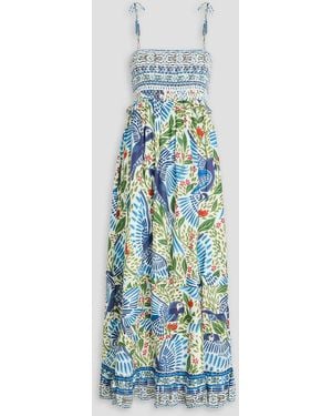 FARM Rio Printed Fil Coupé Cotton Maxi Dress - Blue