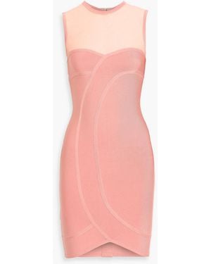 Hervé Léger Helena Mesh-Paneled Bandage Mini Dress - Pink