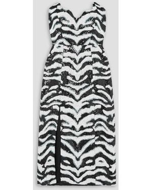 Halpern Strapless Sequined Zebra-print Tulle Midi Dress - White