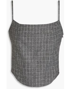 Maje Cropped Checked Twill Top - Grey