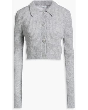 Cecilie Bahnsen Jaqueline Cropped Ribbed-Knit Polo Jumper - Grey