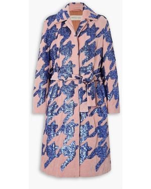 Dries Van Noten Belted Sequin-Embellished Cotton-Blend Terry Coat - Blue