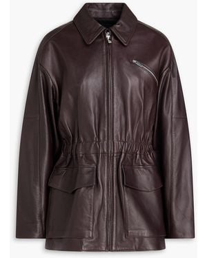 Theory Gathered Leather Jacket - Brown