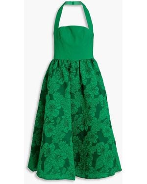 Marchesa Cloqué And Crepe Halterneck Midi Dress - Green