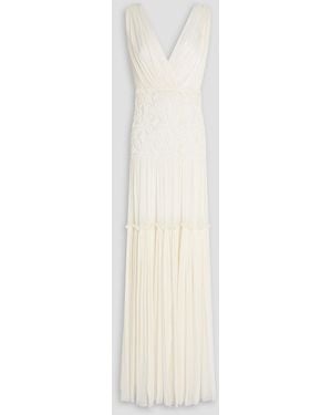 Costarellos Gathered Georgette Gown - White