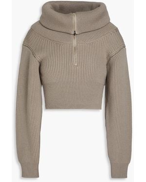 Jacquemus Risoul Cropped Ribbed Wool Half-Zip Jumper - Natural