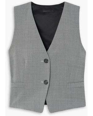 Helmut Lang Cutout Satin-Paneled Herringbone Tweed Vest - Gray