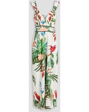 FARM Rio Floral-Print Linen-Blend Wide-Leg Jumpsuit - White