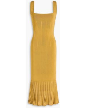 Galvan London Atalanta Pleated Metallic Stretch-knit Midi Dress - Yellow