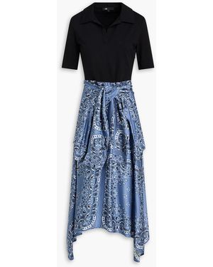 Maje Draped Paisley-Print Satin-Twill And Stretch-Cotton Jersey Midi Dress - Blue