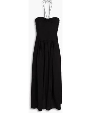 Vince Shirred Woven Halterneck Midi Dress - Black