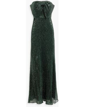Badgley Mischka Strapless Sequined Tulle Gown - Green