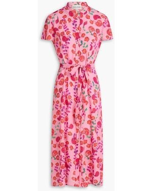 Saloni Floral-Print Crepon Midi Shirt Dress - Red