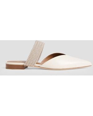 Malone Souliers Maisie Cord-trimmed Leather Point-toe Flats - White