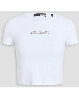 ROTATE BIRGER CHRISTENSEN Cropped Crystal-embellished Stretch-cotton And Modal-blend Jersey T-shirt - White