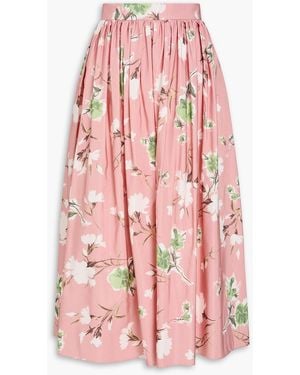 Erdem Floral-print Cotton-blend Faille Midi Skirt - Pink