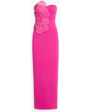 Badgley Mischka Strapless Floral-Appliquéd Crepe Gown - Pink
