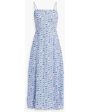 HVN Nora Printed Silk Crepe De Chine Midi Dress - Blue