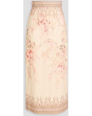 Zimmermann Floral-Print Linen Midi Skirt - Natural