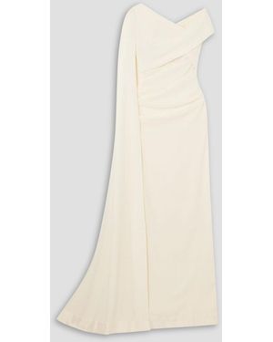 Talbot Runhof Cape-effect Off-the-shoulder Ruched Stretch-cady Gown - Natural
