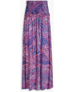 Ba&sh Shirred Printed Voile Maxi Skirt - Purple