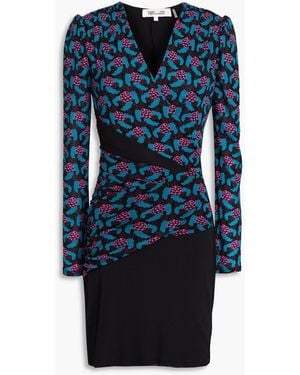 Diane von Furstenberg Bedrucktes minikleid aus jersey mit einsätzen aus stretch-mesh - Blau