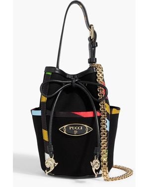 Emilio Pucci Leather-trimmed Cotton Bucket Bag - Black