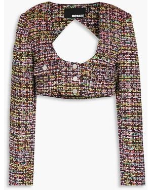 ROTATE BIRGER CHRISTENSEN Cropped Cutout Bouclé-tweed Jacket - Black