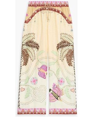 CAMILLA Printed Silk-Twill Wide-Leg Pants - Natural