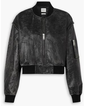 Halfboy Cropped Distressed Leather Bomber Jacket - Black