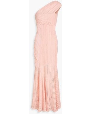 Charo Ruiz One-Shoulder Fluted Stretch-Lace Maxi Dress - Pink