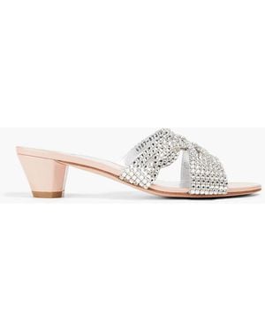 Gina Deitrich Crystal-Embellished Patent-Leather Mules - White