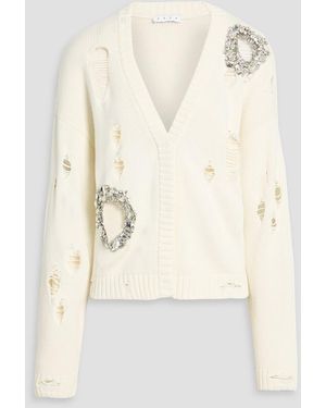 Area Cardigan aus einer baumwoll-kaschmirmischung in distressed-optik mit kristallverzierung - Natur