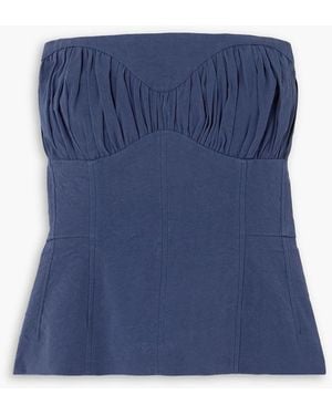 TOVE Ruby Strapless Linen-Blend Twill Peplum Bustier Top - Blue